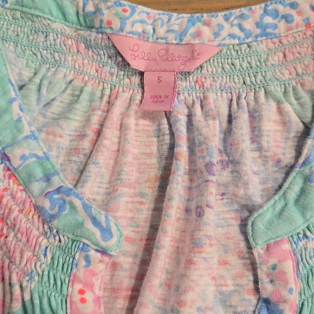 Lilly Pulitzer Essie Minty Fresh Fan Size S Sleeveless Shirt Top Sea Mint - Picture 2 of 4